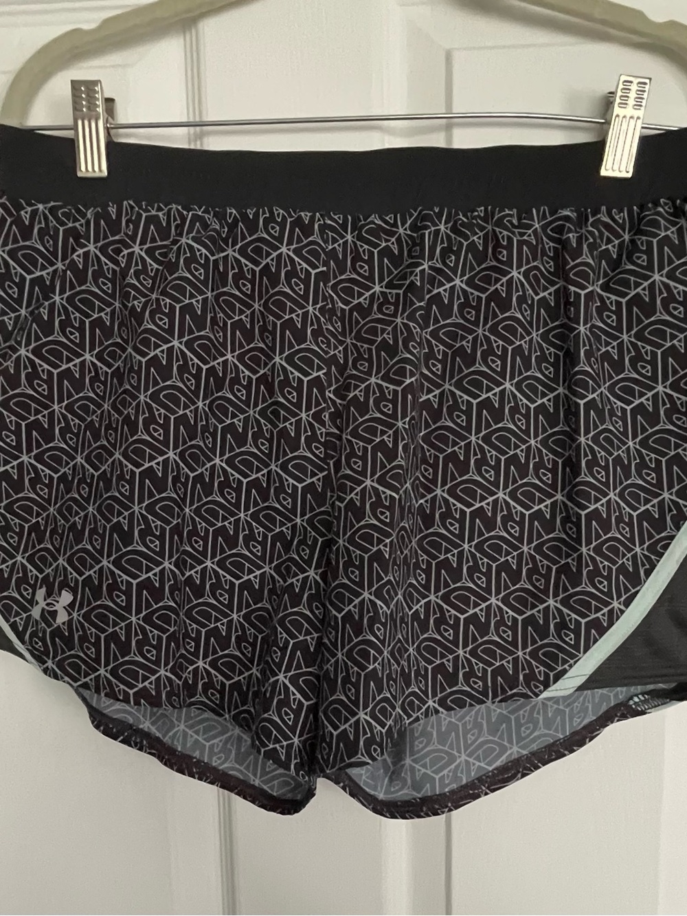 Under Armour Black Patterned Athletic Shorts with Light Mint Trim
